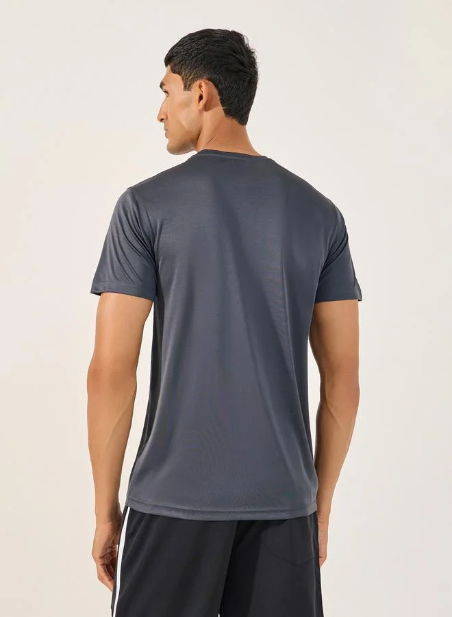 Styli Active Solid Regular Fit T-Shirt with Logo Detail